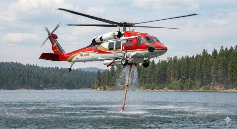 Fire Hawk over lake